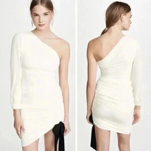 NEW Misha Collection Faye Midi Dress Ivory Ruching Black Bow Bridal Shower Party